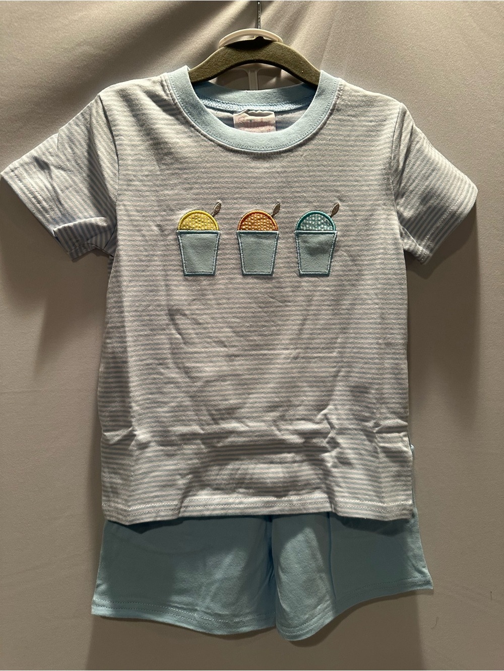 Kids Light Blue Striped Short Sleeve Top & Shorts Set